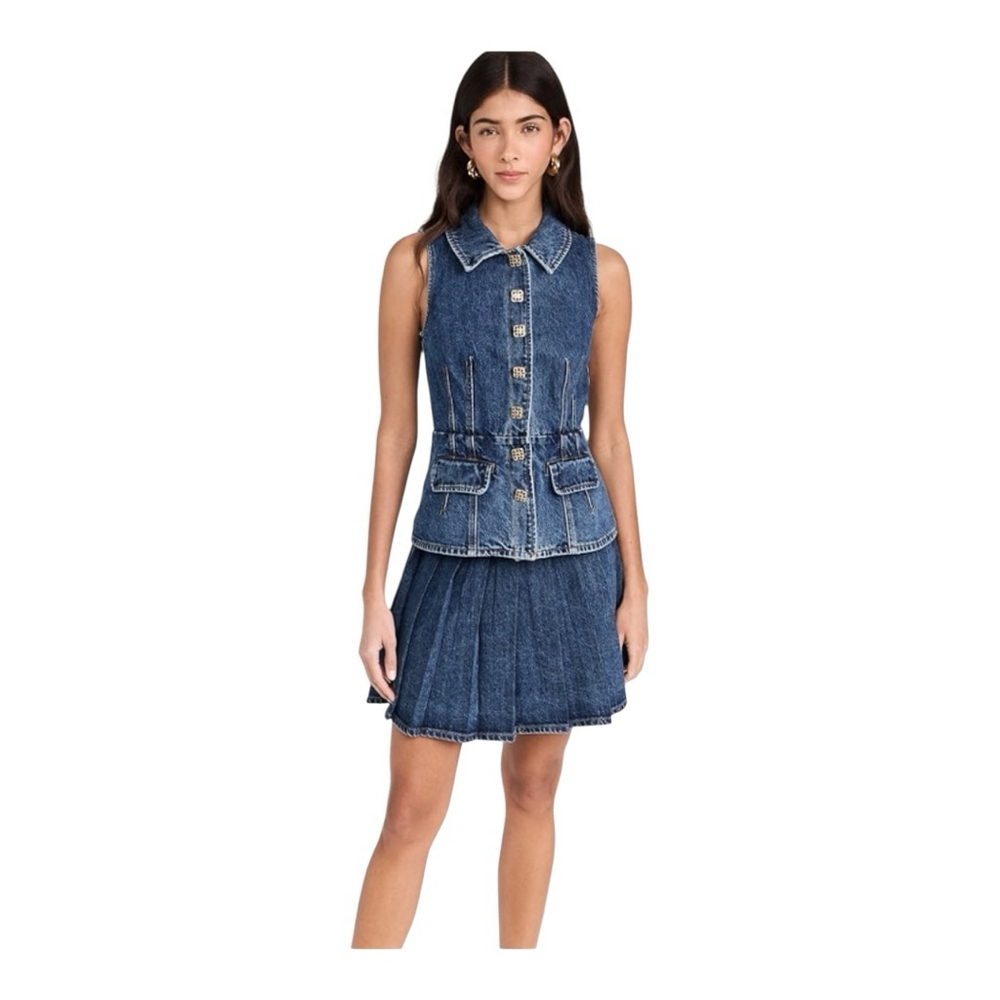 Self-Portrait Denim Vest with Embellished Buttons Size 2 - Picture 2 of 6